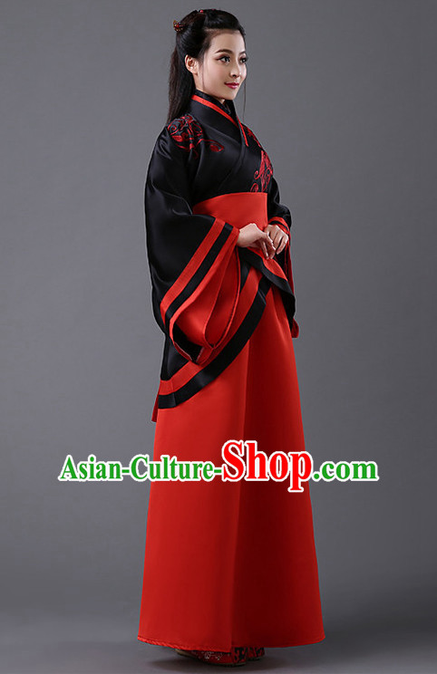 Black and Red Chinese Classic Hanfu Competition Dance Costume Group Dancing Costumes for Women