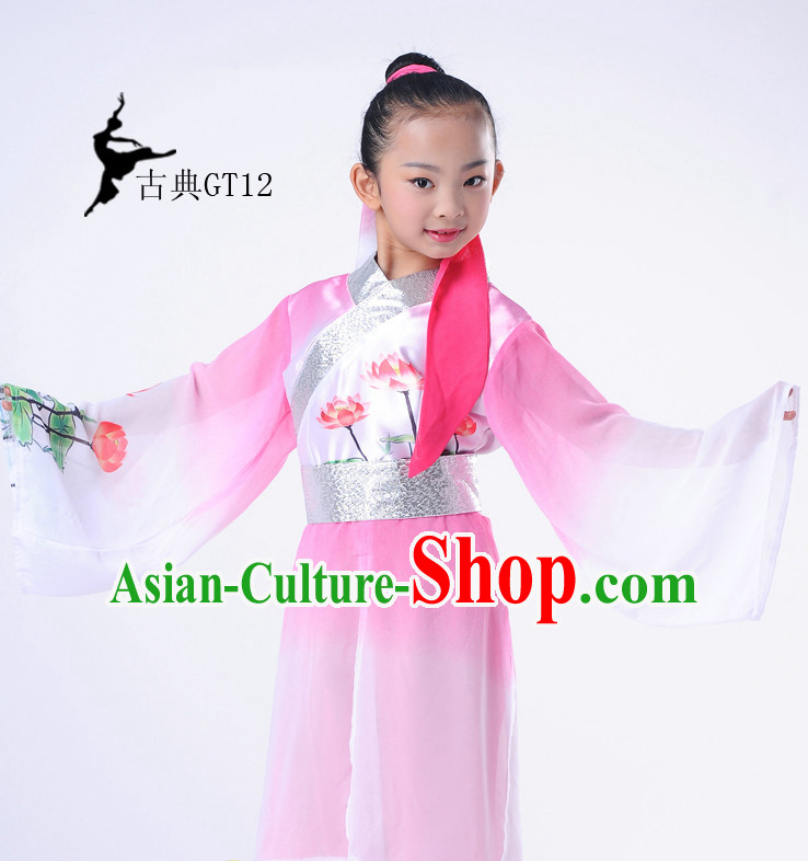 Chinese Classic Lotus Folk Dance Costumes Complete Set for Kids