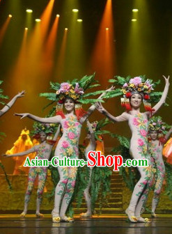 Chinese Folk Flower Group Dancing Uniform for Women