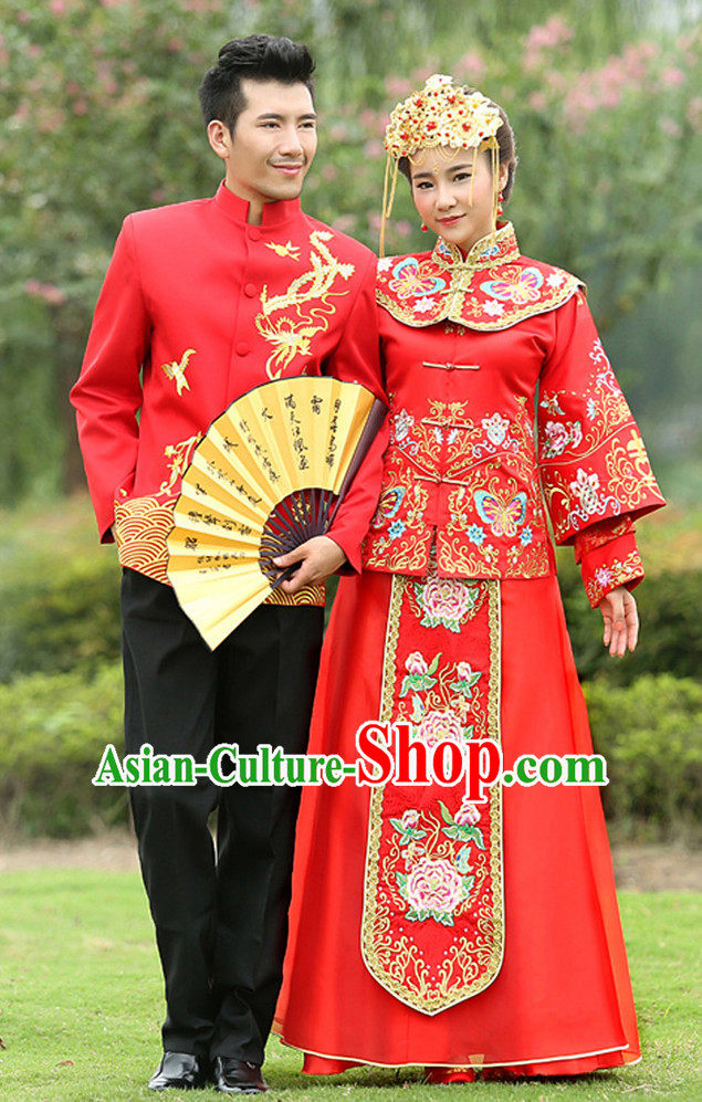 Traditional Red Wedding Outfit for Men and Women