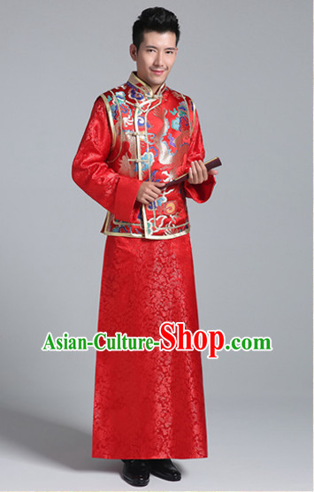 China Minguo Traditional Wedding Blouse and Pants for Bridegroom
