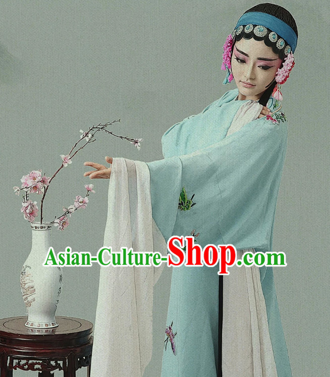 Chinese Peking Opera Lady Wig Hair Accessories and Long Sleeves Costume Complete Set