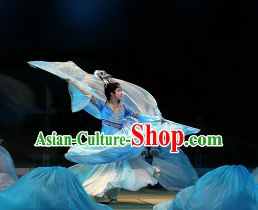 Chinese Romantic Classic Blue Stage Dance Costumes Dancewear for Women