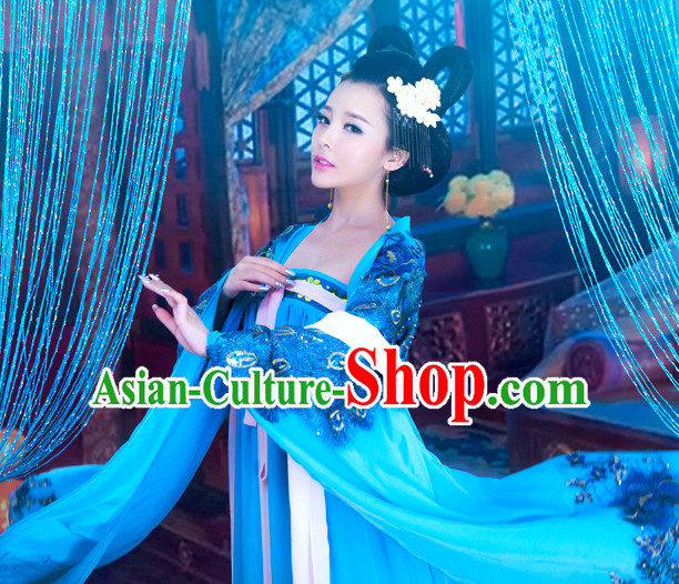 Tang Dynasty Ancient Blue Lady Costume Noblewomen