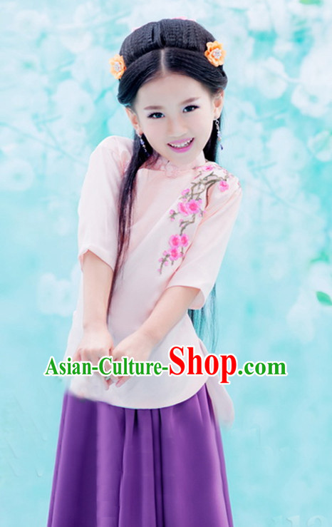 Traditional Chinese Minguo Clothing and Hair Jewelry Complete Set for Girls