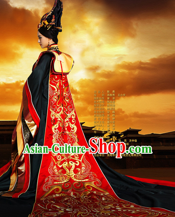 Ancient Chinese Qin Dynasty Mi Yue Queen Empress Clothing Garment and Crown Complete Set for Women