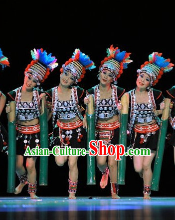 Chinese Traditional Ethnic Costume and Hair Piece Complete Set for Women
