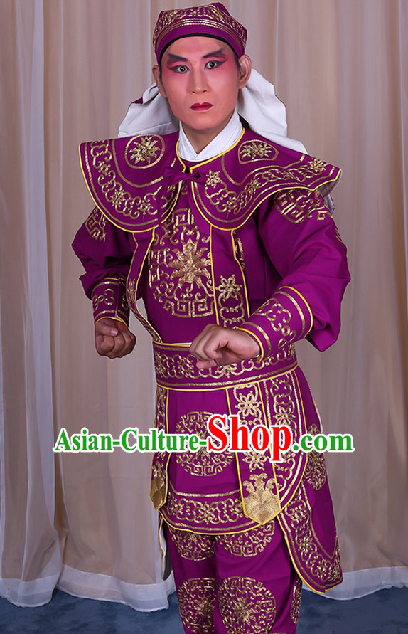 Ancient Chinese Beijing Opera Costumes Peking Opera Warrior Solider Costume and Hat Complete Set for Men