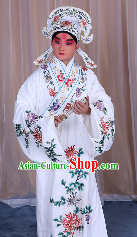 Ancient Chinese Beijing Opera Costumes Peking Opera Husband Young Scholar Costume and Hat Complete Set for Men Boys Adults Kids