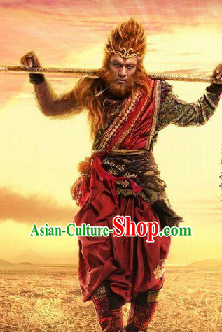 Ancient Monkey King Sun Wukong Costumes and Hair Accessories Complete Set