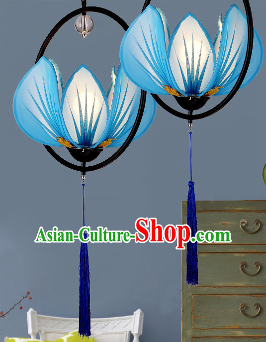 Blue Handmade Lotus Ceiling Lanterns