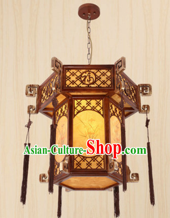 Chinese Classical Handmade and Carved Natural Wood Hanging Palace Lantern