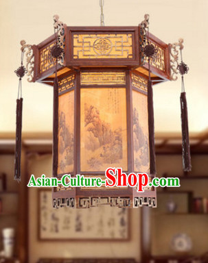 Chinese Classical Handmade and Carved Natural Wood Hanging Palace Lantern