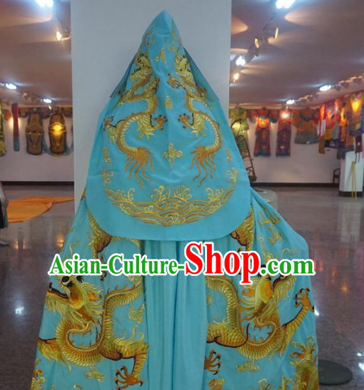 Traditional Chinese Embroidered Dragon Light Blue Mantle