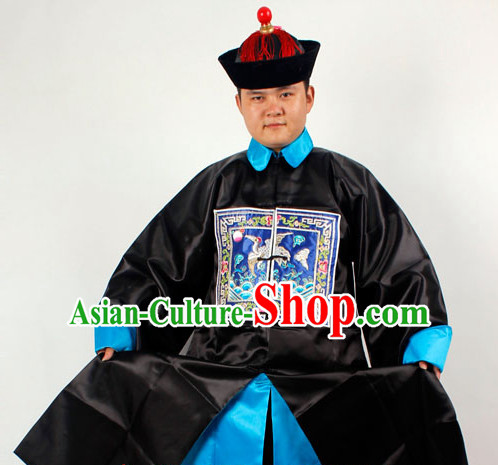 Chinese Traditional Opera Embroidered Official Costumes and Hat Complete Set for Men