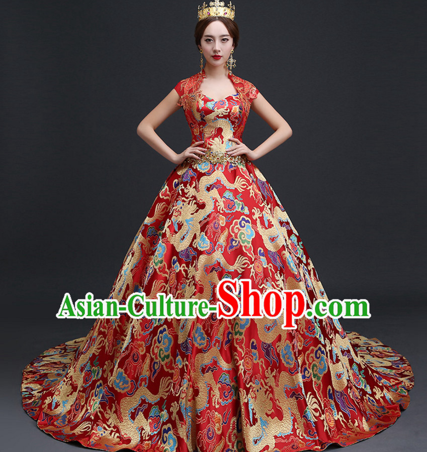 Top Chinese Red Wedding Dress and Headwear Complete Set