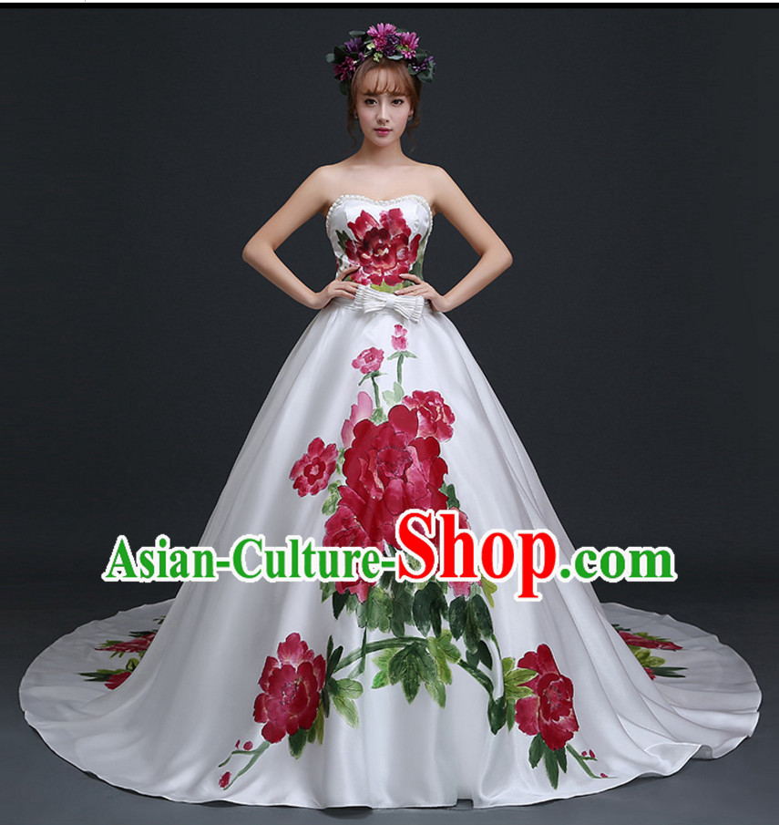 Top Chinese White Wedding Dress and Headwear Complete Set