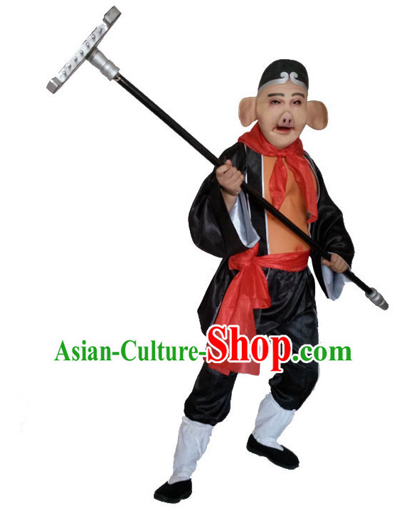 Top Chinese Journey to the West Pig Costume Zhu Ba Jie Costumes and Mask Complete Set for Men
