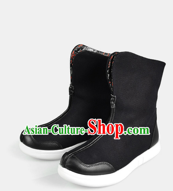 Traditional Chinese Style Classic Handmade Black Boots for Men