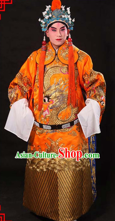 Ancient Chinese Embroidered Dragon Opera Clothing and Helmet Complete Set for Men