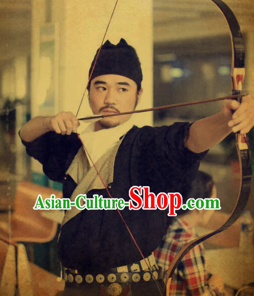 Ancient Chinese Swordsman Costume and Hat Complete Set for Men