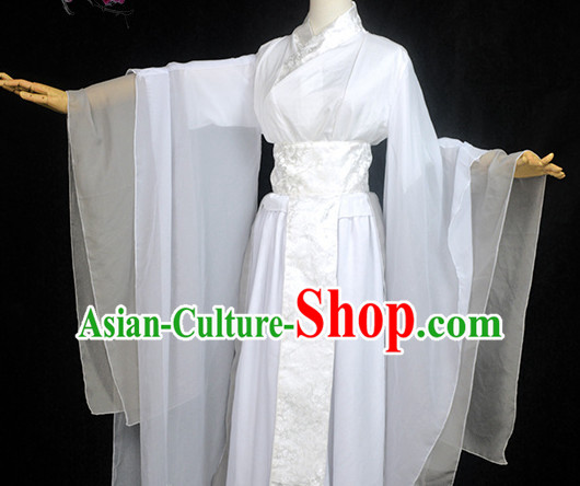 White Traditional Chinese Classical Hanfu Dresses Complete Set for Women or Girls