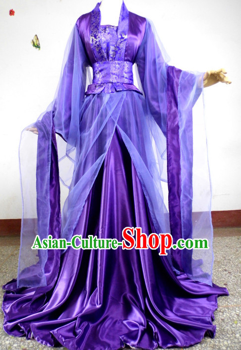 Purple Traditional Chinese Classical Fairy Princess Costumes Complete Set for Women or Girls