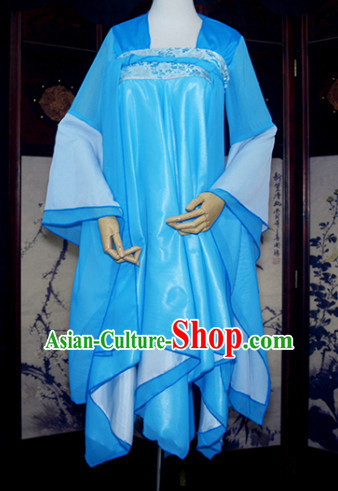 Blue Ancient Chinese Classical Dance Costume Complete Set for Women or Girls