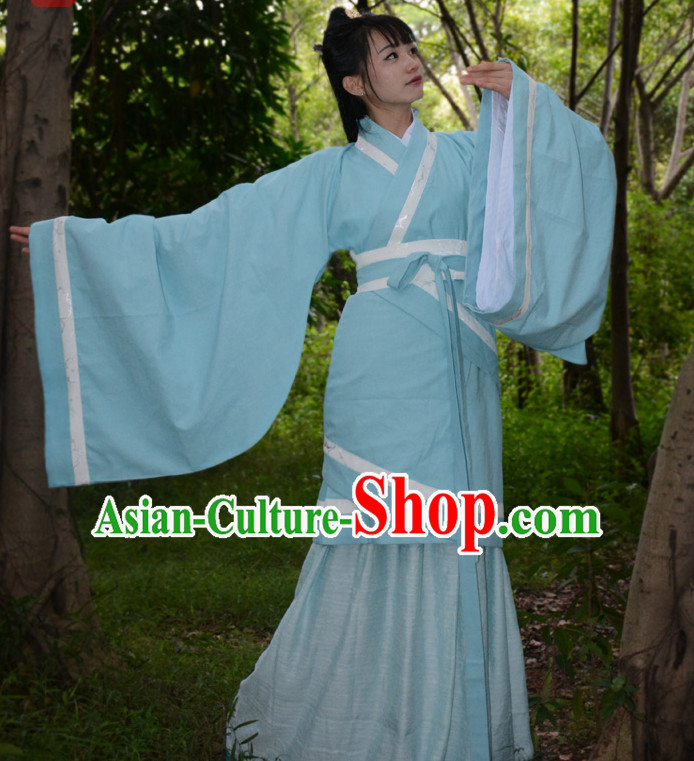 Ancient Chinese Han Dynasty Hanfu Clothes and Hair Accessories Complete Set for Women