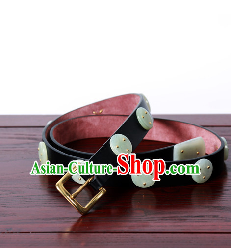 Chinese Ancient Handmade Jade Leather Hanfu Belt