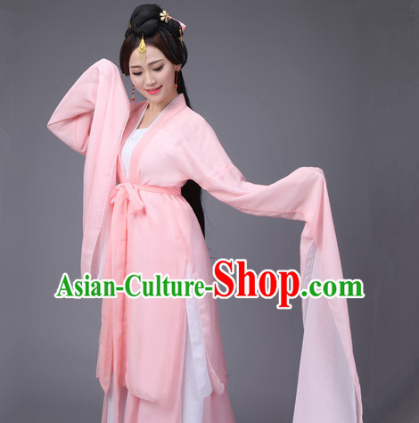 Pink Ancient Chinese Long Sleeves Dance Costumes Complete Set for Women