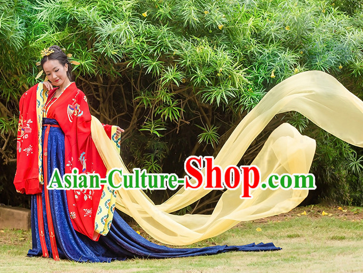 Chinese Traditional Wedding Clothing Hanfu Costume Han Fu Clothing for Sale and Hair Jewelry Complete Set