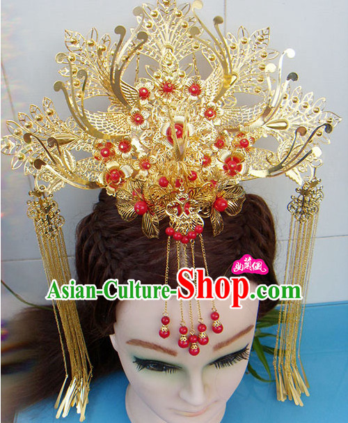 Chinese Wedding Bridal Hair Accessories Headwear Headdress Hair Accessory Hair Jewelry and Necklace Earrings Set for Women or Girls