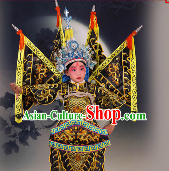 Black Chinese Classic Peking Opera Costume Beijing Opera Costumes Wusheng Armor Complete Set for Adults Kids Men Boys