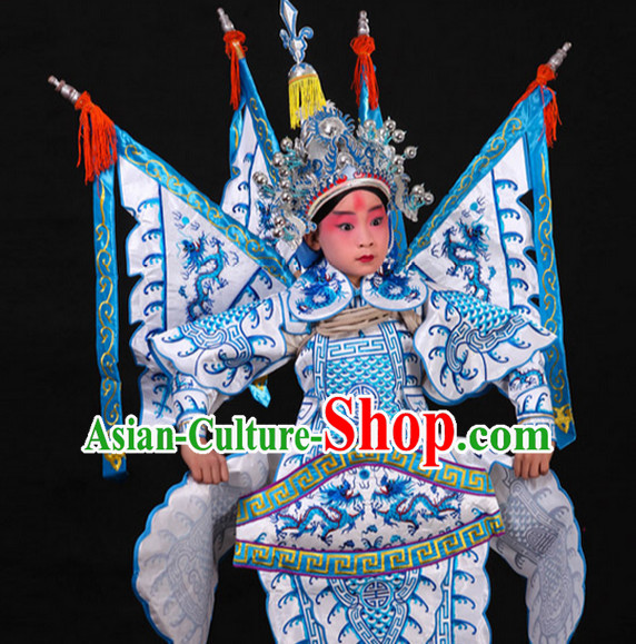 White Chinese Classic Peking Opera Costume Beijing Opera Costumes Wusheng Armor Complete Set for Adults Kids Men Boys