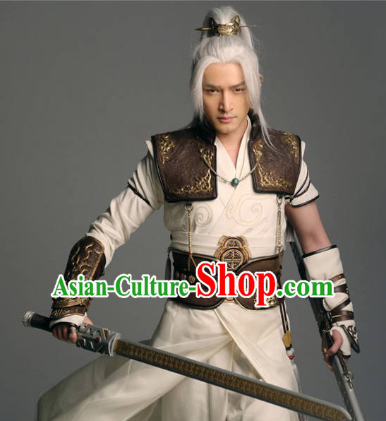 Ancient Chinese Hero Armor Costumes Swordsman Hanfu Clothing Complete Set for Men and Teenagers