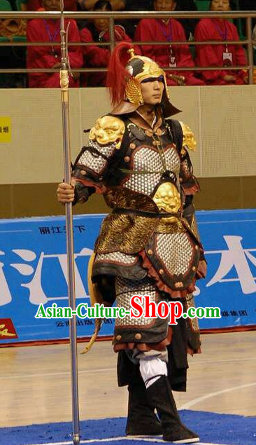 Chinese Ancient General Body Armor Costumes and Helmet Complete Set for Men