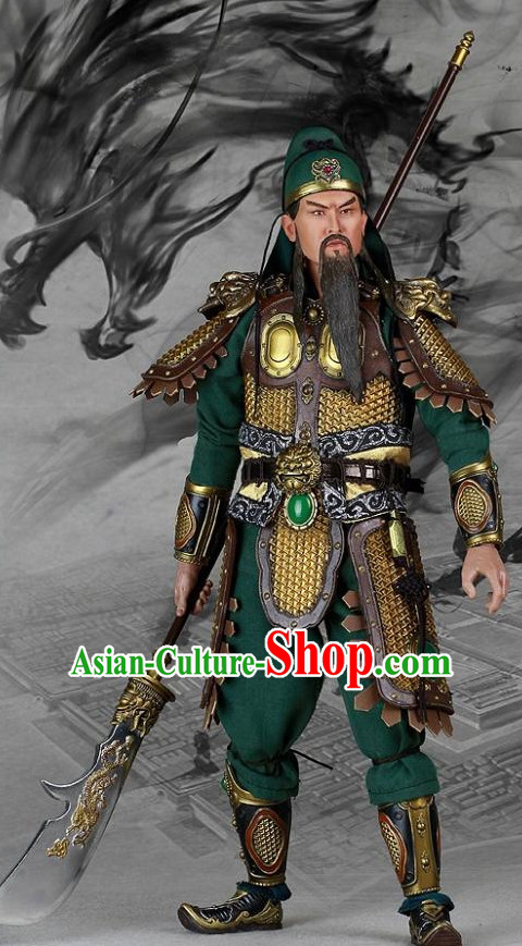Chinese Ancient General Guan Gong Gwan Gong Body Armor Costumes and Helmet Complete Set for Men