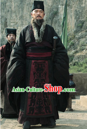 Ancient Chinese Government Official Prime Minster Costumes Garment Clothing and Hat Complete Set for Men