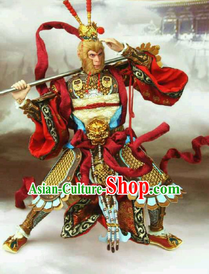 Ancient Chinese Monkey King Body Armor Costumes Garment Clothing and Coronet Headpieces Complete Set