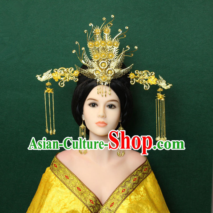Chinese Ancient Style Hair Jewelry Accessories, Hairpins, Queen Tang Dynasty Xiuhe Suit Wedding Bride Phoenix Coronet, Hair Accessories Set for Women