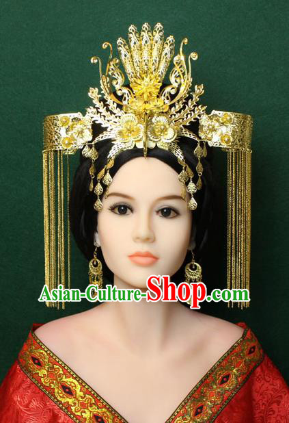 Chinese Ancient Style Hair Jewelry Accessories, Hairpins, Queen Tang Dynasty Xiuhe Suit Wedding Bride Phoenix Coronet, Hair Accessories Set for Women