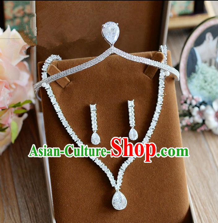 Traditional Jewelry Accessories, Palace Princess Royal Crown, Wedding Accessories Necklace, Baroco Style Crystal Earrings Set for Women