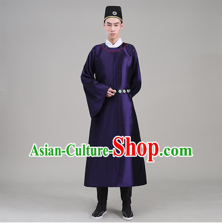 Tang Dynasty robes Traditional Regular Robe Tang Suit Cotton and linen Round Collar Round Neck attach collar Costume stage clothes Show Purple