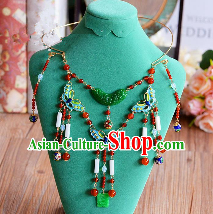 Chinese Ancient Style Hair Jewelry Accessories, Jade Collar, Hanfu Xiuhe Suits Wedding Bride Necklace for Women
