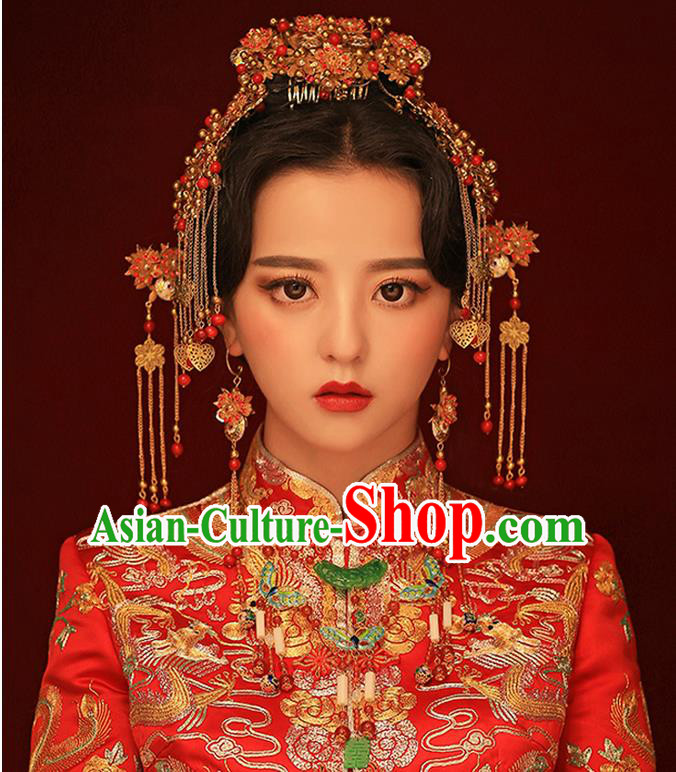Chinese Ancient Style Hair Jewelry Accessories, Tang Dynasty Princess Hairpins, Hanfu Xiuhe Suits Wedding Bride Headwear, Headdress, Imperial Empress Handmade Hair Fascinators Set for Women