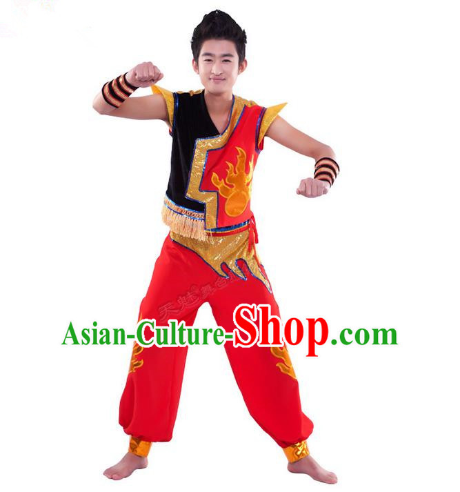 Traditional Chinese Yangge Fan Dancing Costume, Dragon Dancing Clothes, Folk Dance Yangko Costume for Men