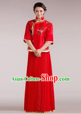 Min Guo Girl Dress Chinese Traditional Costume Stage Show Ceremonial Dress Red