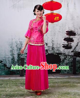 Min Guo Girl Dress Chinese Traditional Costume Stage Show Ceremonial Dress Rose Red