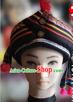Chinese Traditional Miao Minority Hmong Folk Ethnic Hat, Tujia Minority Hat for Men